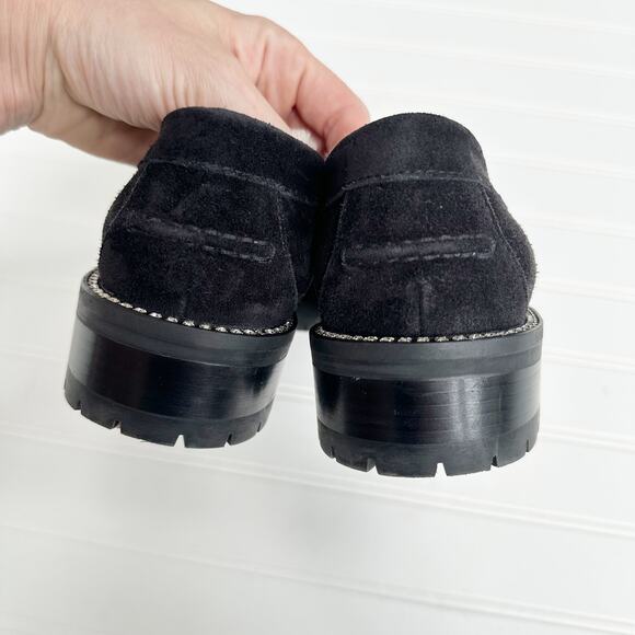 Jimmy Choo Deanna Shearling Lined Black Suede Crystal Loafers Slip On 37 - Picture 4 of 9